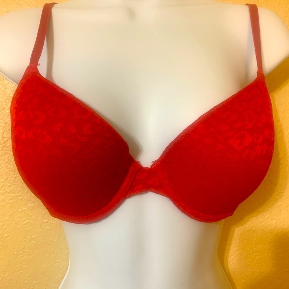 VICTORIA’S SECRET Love Pink Bra Women 36B Red Wear Everywhere Push Up Underwired